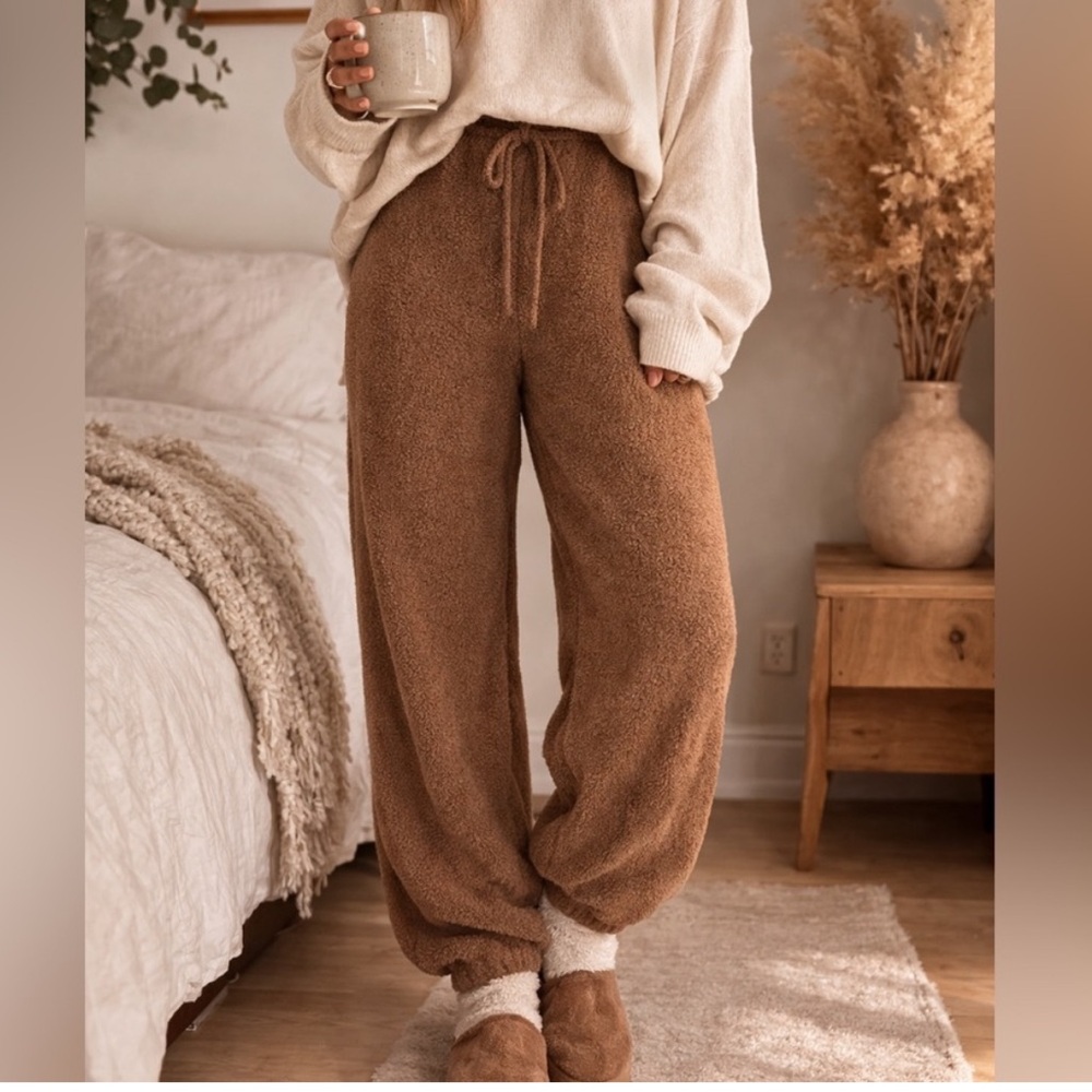 Skims Teddy Sherpa Fleece Joggers Size S/M Brown‎